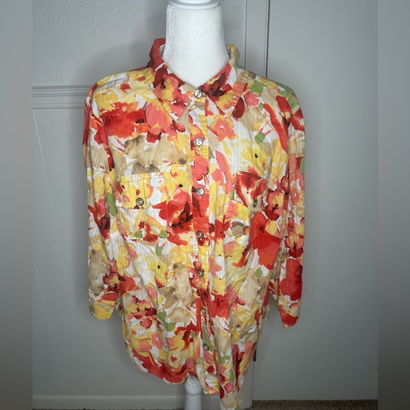 Karen Scott Red and Yellow Floral Blouse size 2X - Picture 1 of 7
